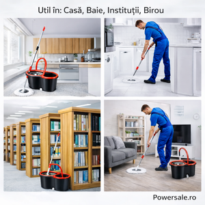 Set Mop Rotativ 360° cu Galeata Dubla, Maner Inox si 5 Rezerve Microfibra - Boomsale.ro