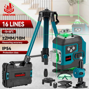 Nivela laser 4D, 16 linii, cu telecomanda, cu 2 baterii, albastru/negru - Boomsale.ro