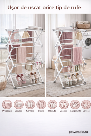 Uscător de rufe vertical pliabil 40-75x37x105 cm – Suport uscare haine compact, extensibil și stabil pentru interior - Boomsale.ro