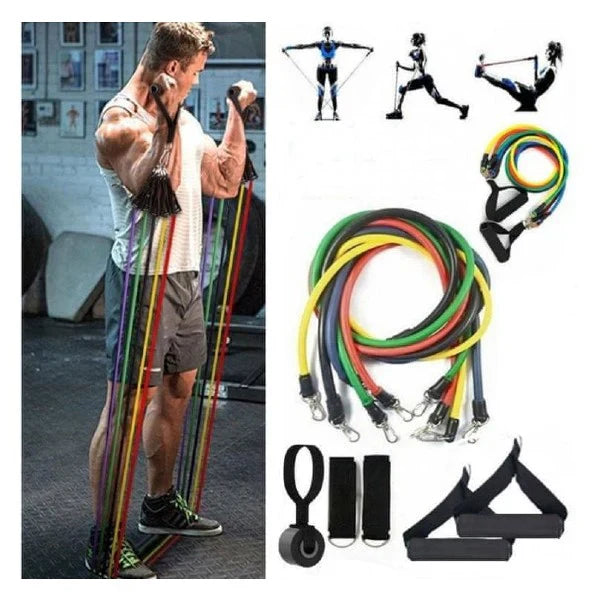 Sistem de antrenament fitness cu corzi extensibile, prinderi multiple, 11 piese - Boomsale.ro