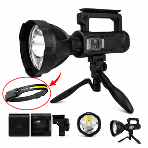 Lanterna LED Profesionala 4000 Lumeni cu Powerbank, Trepied Inclus, 4 Moduri Iluminare, USB, Raza Lunga + CADOU Lanterna Frontala cu Senzor Miscare PromotiiZilnice