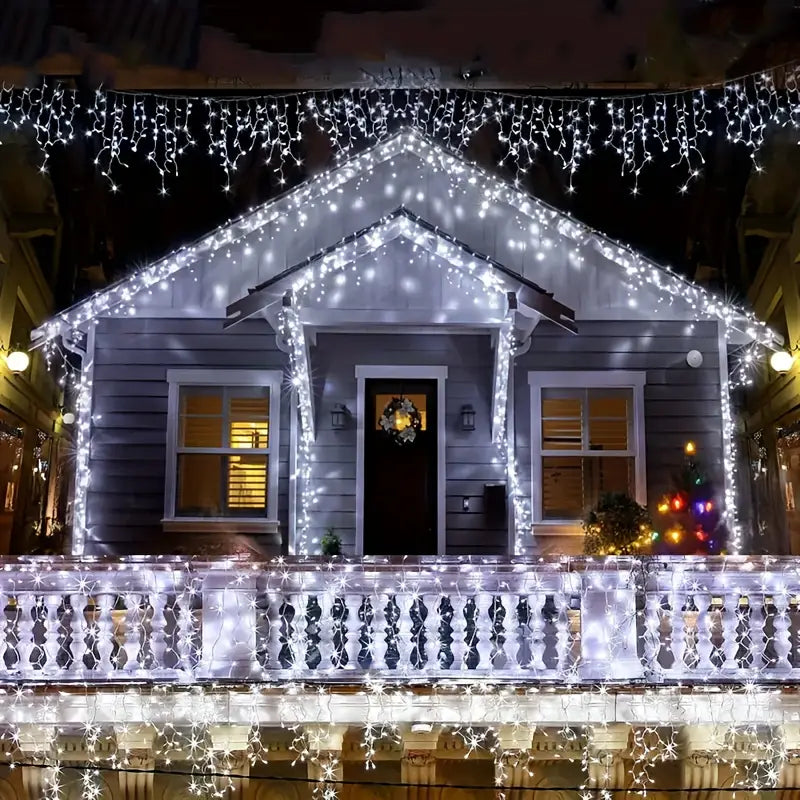 Set 3 Instalații Franjuri LED 3 x 12 m (36 m), Alb Rece, Alb Cald, Albastru, Multicolor - Boomsale.ro