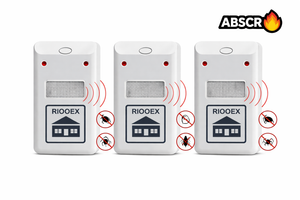 Set 3 Bucati Aparat Antigandaci si Antirozatoare RIOOEX Plus – Dispozitiv Ultrasunete Anti Insecte si Soareci, Alb - Boomsale.ro