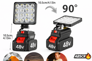 Lampa de lucru LED 48W portabilă cu acumulator Li-Ion 48V – Proiector profesional reglabil 90°, lumină puternică pentru atelier, șantier, camping - Boomsale.ro