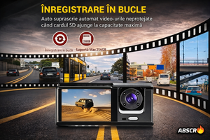 Camera auto DVR 3 canale, fata + interior + spate, Full HD 1080P, unghi larg 170°, ecran 2 inch, vedere nocturna, G-sensor, inregistrare in bucla - Boomsale.ro