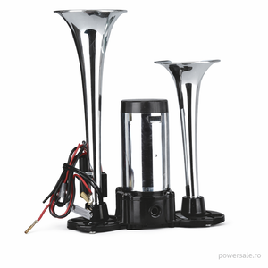 Claxon auto premium cromat cu doua goarne, compresor inclus, 12V - Boomsale.ro