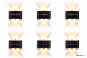 Set 6 x Lampă Solară de Perete Exterior cu 4 LED-uri, Senzor de Mișcare, Rezistentă la Apă IP65, Montaj pe Perete, Culoare Negru - Boomsale.ro