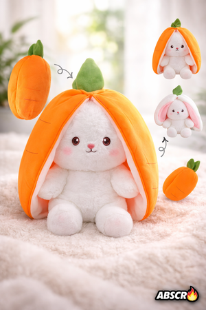Set 2x Iepuraș de pluș transformabil 2 în 1 (morcov/căpșună) 30 cm – jucărie moale fleece & bumbac copii - Boomsale.ro
