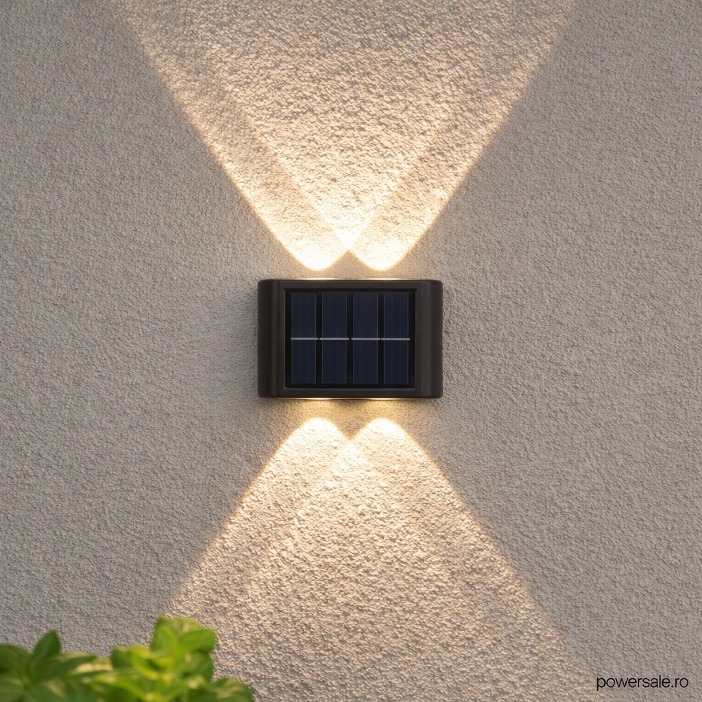Set 6 x Lampă Solară de Perete Exterior cu 4 LED-uri, Senzor de Mișcare, Rezistentă la Apă IP65, Montaj pe Perete, Culoare Negru - Boomsale.ro