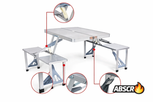 Masa pliabila aluminiu tip geamantan cu 4 scaune si suport umbrela – ideala pentru picnic, camping si gradina - Boomsale.ro