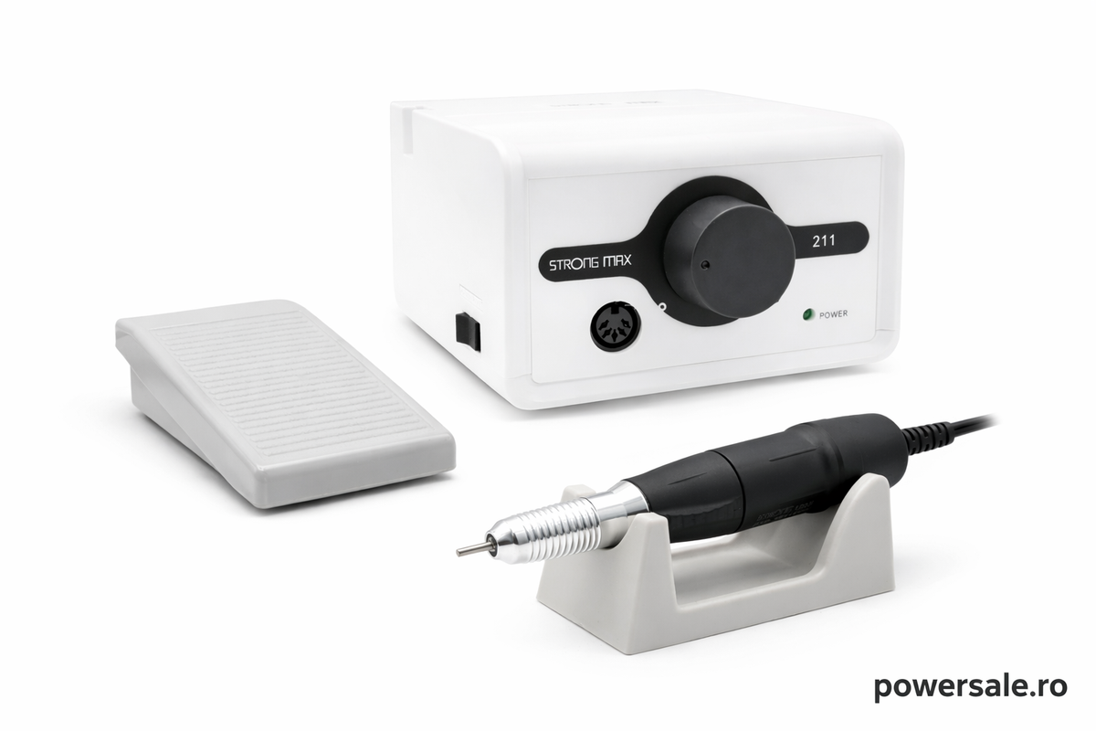 Pila Electrică Strong Max 211, 65W, 35000 RPM – Freză Unghii Profesională Manichiură & Pedichiură Albă - Boomsale.ro