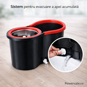Set Mop Rotativ 360° cu Galeata Dubla, Maner Inox si 5 Rezerve Microfibra - Boomsale.ro
