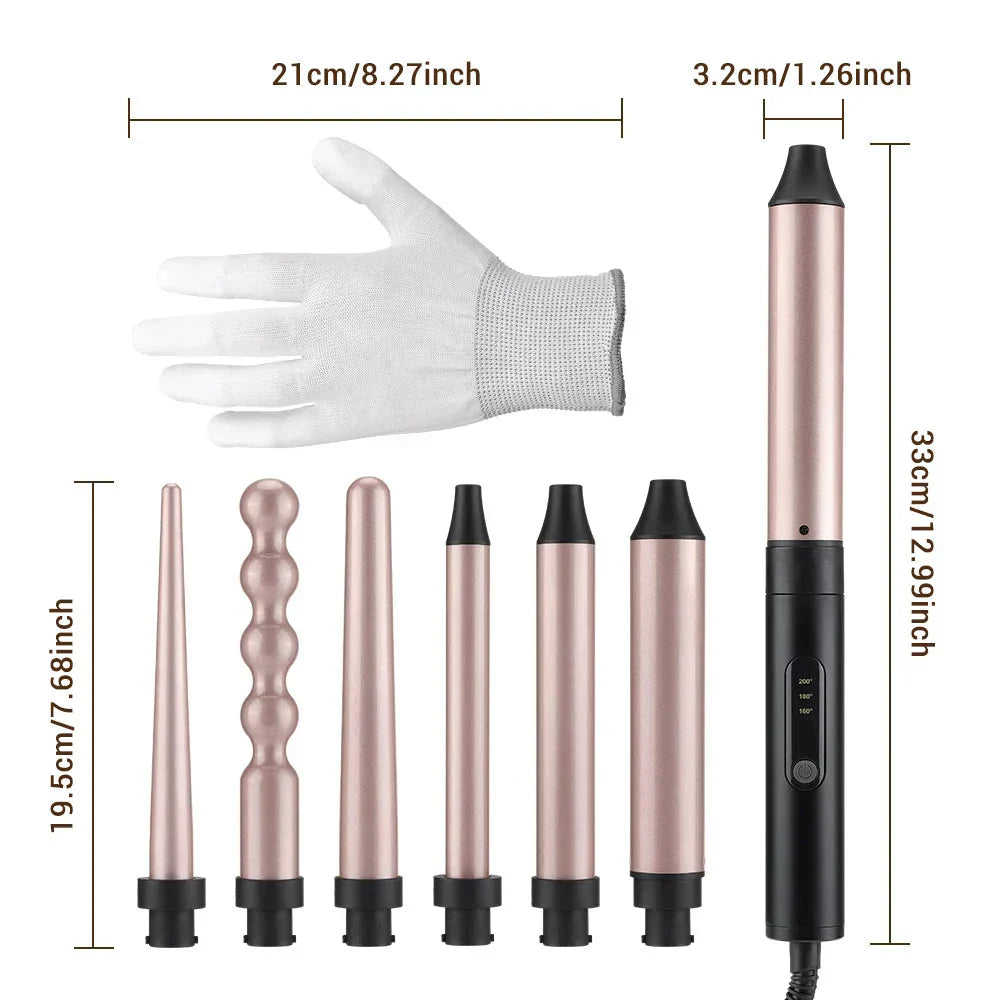 Set Ondulator profesional 6 in 1, bucle, umed uscat, cu dubla utilizare, ondulator electric, Ceramica ionica - Boomsale.ro