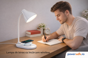 Lampă de birou LED cu încărcare wireless albă – iluminare practică pentru birou și noptieră - Boomsale.ro