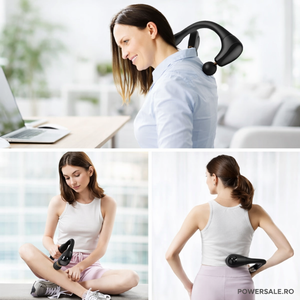 Aparat de Masaj Profesional Flexibil Forma L – 5 Viteze, 4 Capete Interchangeabile, USB-C, 10W – Masaj Muscular & Relaxare - Boomsale.ro