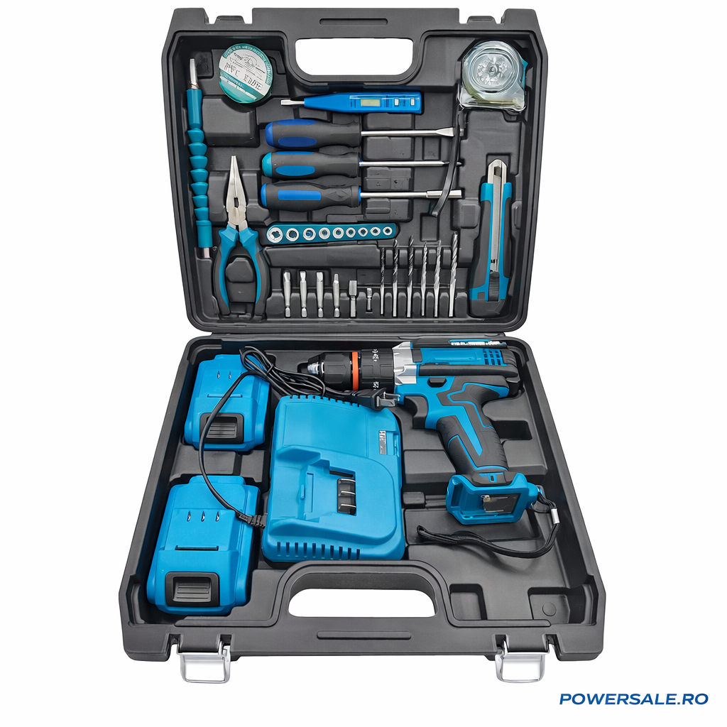 Set Bormașină Electrică cu Acumulator 48V, 2 Baterii, Accesorii și Valiză Profesională - Boomsale.ro