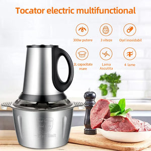 Tocator electric carne si legume, 4 lame inox, 2 viteze, capacitate mare, bol inox - Boomsale.ro