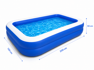 Piscina gonflabila familiala 200x150x50 cm cu pompa de umflare cadou, PVC rezistent, 2 inele de aer - Boomsale.ro