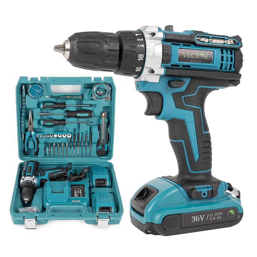 Trusa Bormasina, mandrina metalica, 2 acumulatori 36V, incarcator, Adaptor drujba pentru bormasina - Boomsale.ro