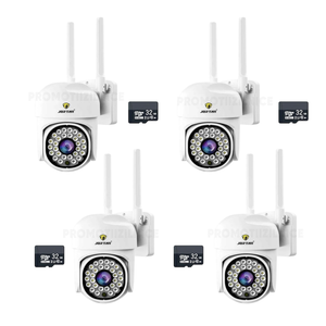 Set 4 Camere Supraveghere WIFI Jortan + 4 Carduri 32GB, 360° Rotire, Detectie Umana, Vedere Noapte Color, Sirena, IP66 - Boomsale.ro