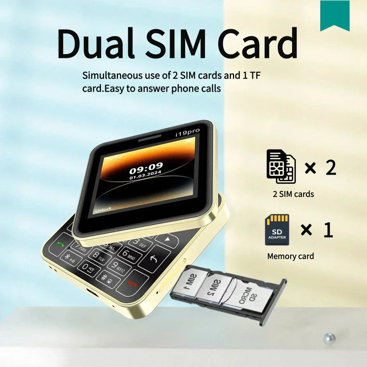Telefon Mini i19 Pro Slide Button – 2.4", Dual SIM, 2G GSM, camera, FM, Bluetooth, butoane, deblocat - Boomsale.ro
