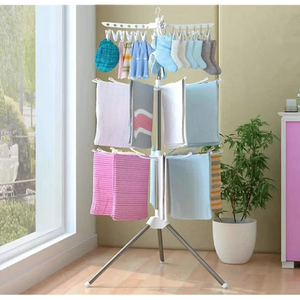 Uscator de rufe vertical, cu 3 niveluri rotative, 1 nivel cu clesti, pliabil, uscor de depozitat, din metal si plastic, alb/argintiu - Boomsale.ro