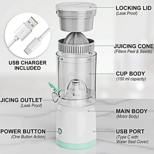 Storcător portabil electric pentru citrice, USB, 45W - Boomsale.ro
