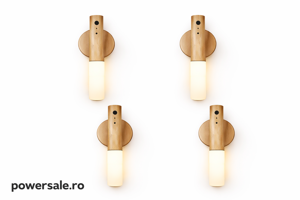 Set 4 CADOU Lampa LED de perete cu senzor de miscare, prindere de suport cu magnet, portabil, comutator ON/OFF,AUTO - Boomsale.ro