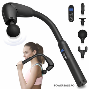 Aparat de Masaj Profesional Flexibil Forma L – 5 Viteze, 4 Capete Interchangeabile, USB-C, 10W – Masaj Muscular & Relaxare - Boomsale.ro