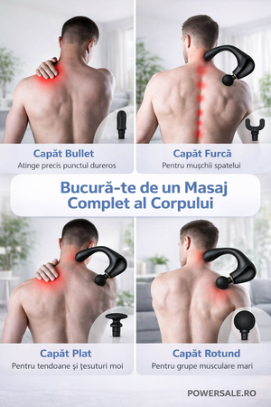 Aparat de Masaj Profesional Flexibil Forma L – 5 Viteze, 4 Capete Interchangeabile, USB-C, 10W – Masaj Muscular & Relaxare - Boomsale.ro