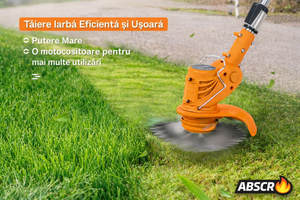 Motocoasă Electrică cu 2 Acumulatori 48V 4000 mAh, 18000 RPM, cu Roți Detasabile, Disc + 2 Lame + 5 Palete Incluse – Trimmer Profesional Iarbă și Buruieni - Boomsale.ro