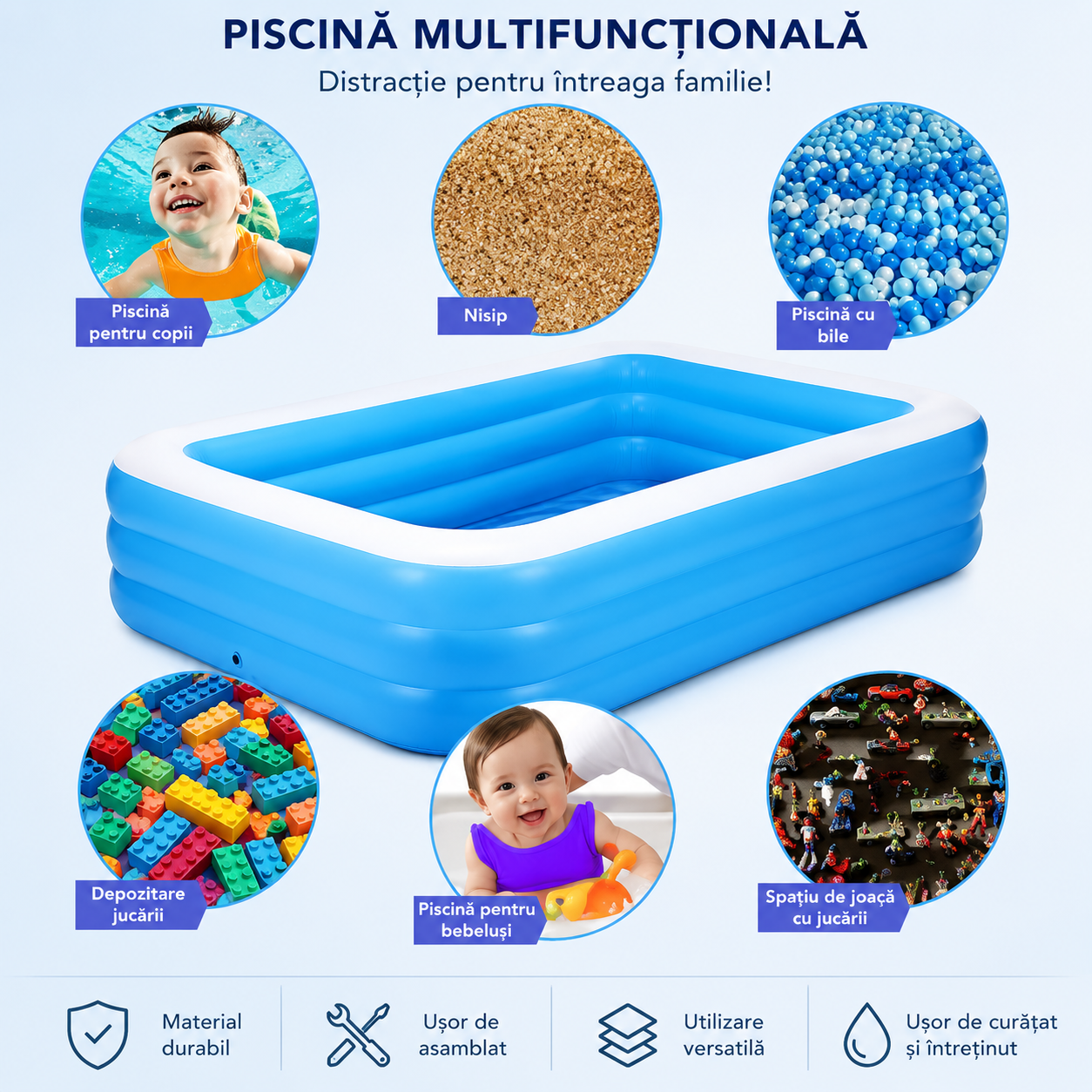 Piscina Gonflabila Family Pool XXL 201 x 150 x 51 cm – Distractie Racoritoare pentru Intreaga Familie