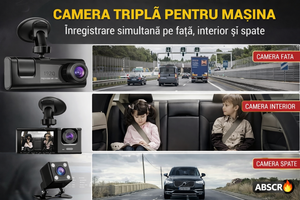 Camera auto DVR 3 canale, fata + interior + spate, Full HD 1080P, unghi larg 170°, ecran 2 inch, vedere nocturna, G-sensor, inregistrare in bucla - Boomsale.ro