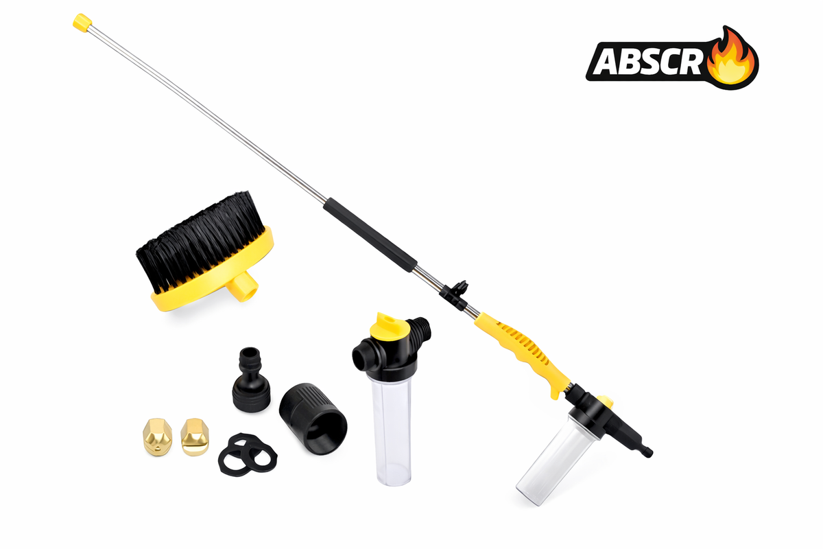 Aparat de Spalat cu Presiune cu Rezervor Detergent si Perie Rotativa – Kit Curatare Auto, Terasa, Gradina - Boomsale.ro