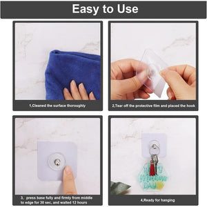 Set 20 Carlige Autoadezive, Rezistente 5 kg, Agatatori Transparente pentru Perete, 6x6 cm - Boomsale.ro
