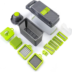 Feliator de Legume Multifuncțional 15 în 1, cu 8 Tăieturi, Lame Inox, Accesorii pentru Tocat și Julienne, Caserolă Inclusă, Verde - Boomsale.ro