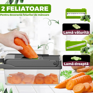 Feliator de Legume Multifuncțional 15 în 1, cu 8 Tăieturi, Lame Inox, Accesorii pentru Tocat și Julienne, Caserolă Inclusă, Verde - Boomsale.ro