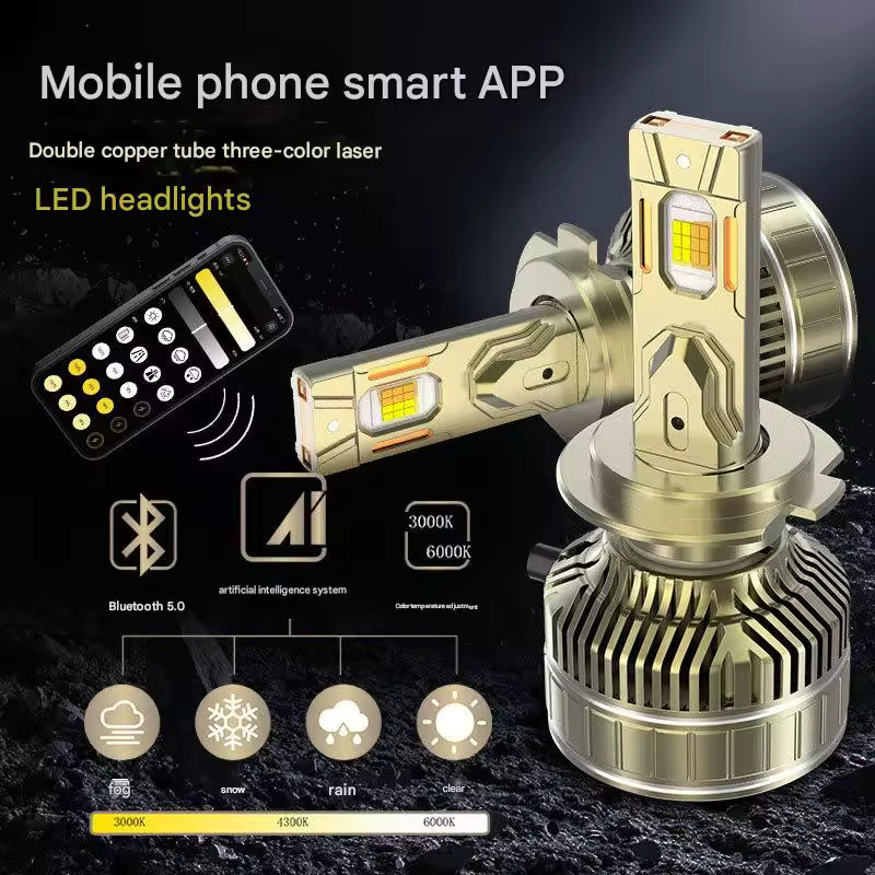 Bec LED Auto H7 210W, Aplicatie Smart, 98600LM, 3 Moduri de Culoare, Rezistent la Apă - Boomsale.ro