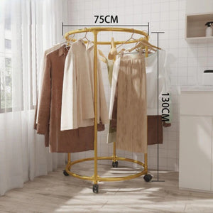Suport Rotund pentru Haine din Otel Inoxidabil cu Roti, Finisaj Gold, Capacitate 40 kg - Boomsale.ro