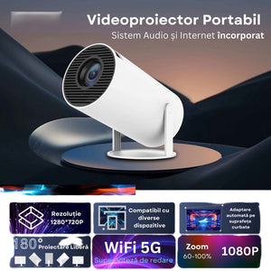 Videoproiector portabil smart cu Android 11, 2 controllere și jocuri incluse, Wi-Fi 6, suport 4K - Boomsale.ro