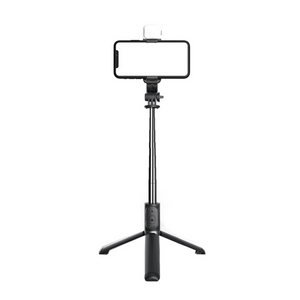 Trepied selfie stick Bluetooth cu lumină LED, extensibil 105 cm, Negru - Boomsale.ro