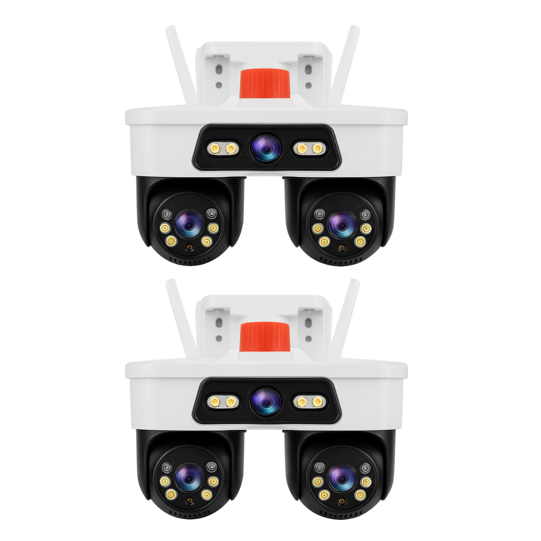 Set 2 Camere WiFi Exterior 9MP 6K cu 3 Lentile si Cap PTZ 355°, Viziune Nocturna Color si Audio Bidirectional, IP66 - Boomsale.ro