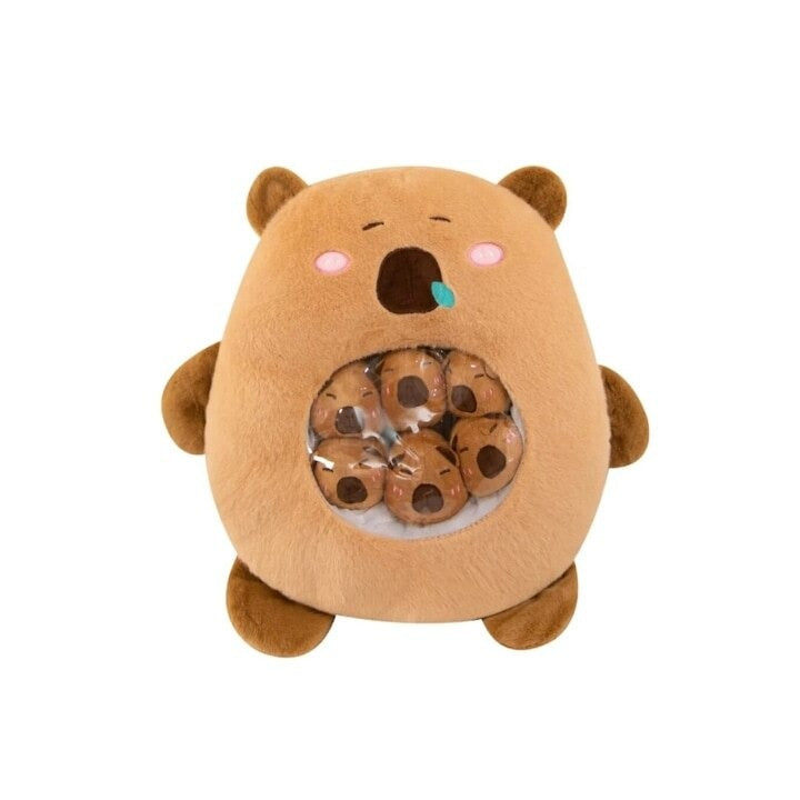 Capibara de Plus cu 6 Pui, Maro, 50 cm,Set Jucării Pufoase - Boomsale.ro