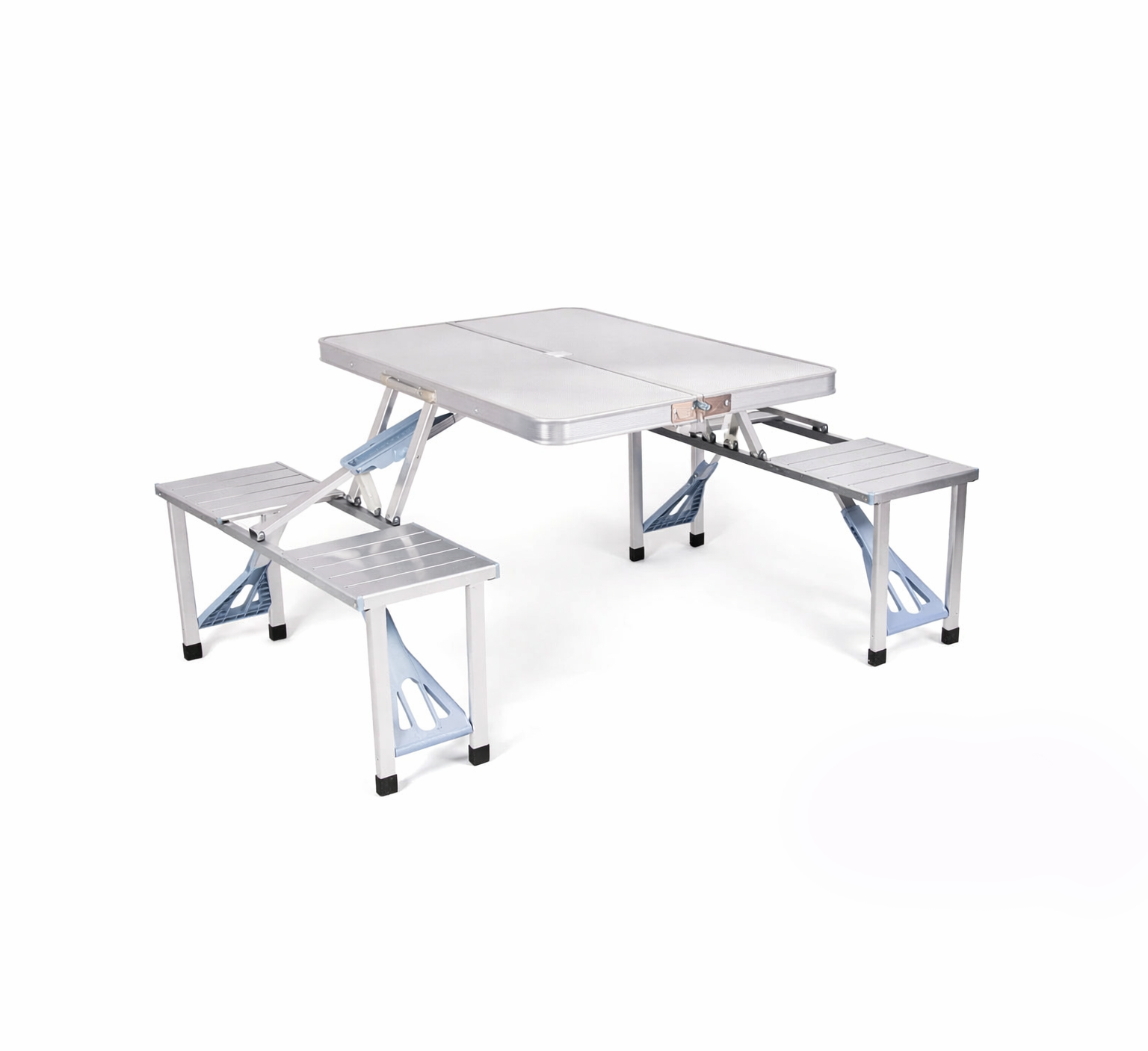 Masa pliabila aluminiu tip geamantan cu 4 scaune si suport umbrela – ideala pentru picnic, camping si gradina - Boomsale.ro