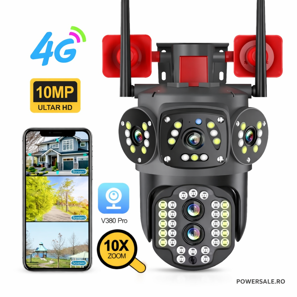 Set 2 Camere Supraveghere 4G Exterior 4K, Zoom 10X, Detectare Persoane, Rotire 360°, IP66 - Boomsale.ro