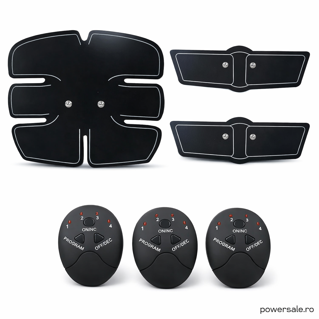 Aparat EMS pentru tonifiere abdomen și brațe + CADOU Mini Aparat Masaj Cervical cu impulsuri - Boomsale.ro