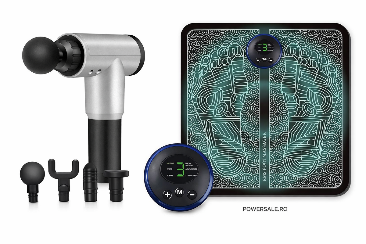 Set Aparat Masaj Picioare EMS + Aparat Masaj cu 6 trepte de viteza - Boomsale.ro
