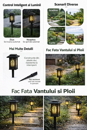 Set 6 Bucăți – Lampă Solară Decorativă pentru Grădină, Model Frunze, IP44, ABS Negru - Boomsale.ro