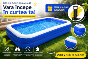 Piscina gonflabila familiala 200x150x50 cm cu pompa de umflare cadou, PVC rezistent, 2 inele de aer - Boomsale.ro
