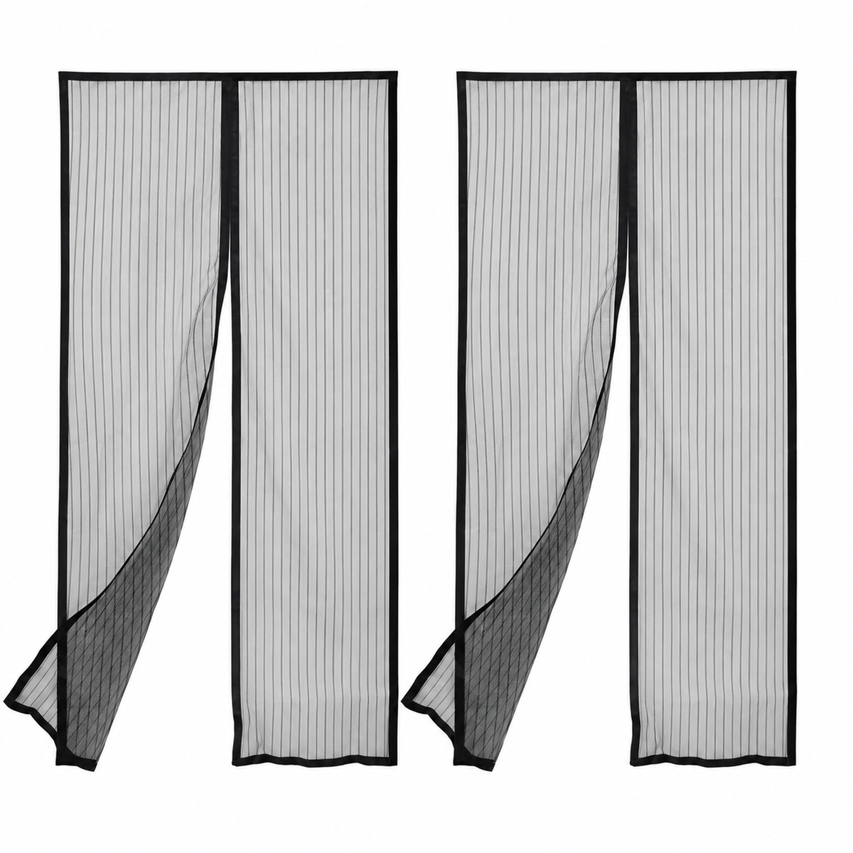 Set 2 Perdele Anti-Insecte pentru Ușă 210 x 100 cm, Închidere Automată , Montaj Rapid, Plasă Fină împotriva Insectelor, Negru